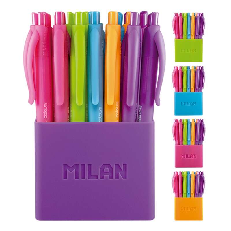 Lot de 24 stylos à bille rétractables Milan P1 Touch Colours - Pointe ronde 1,0 mm - Encre avec