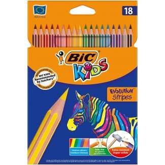 Caixa de 18 lápis de cor sortidos Bic Kids Evolution Stripes - Feitos em resina - Ponta ultra-superficial
