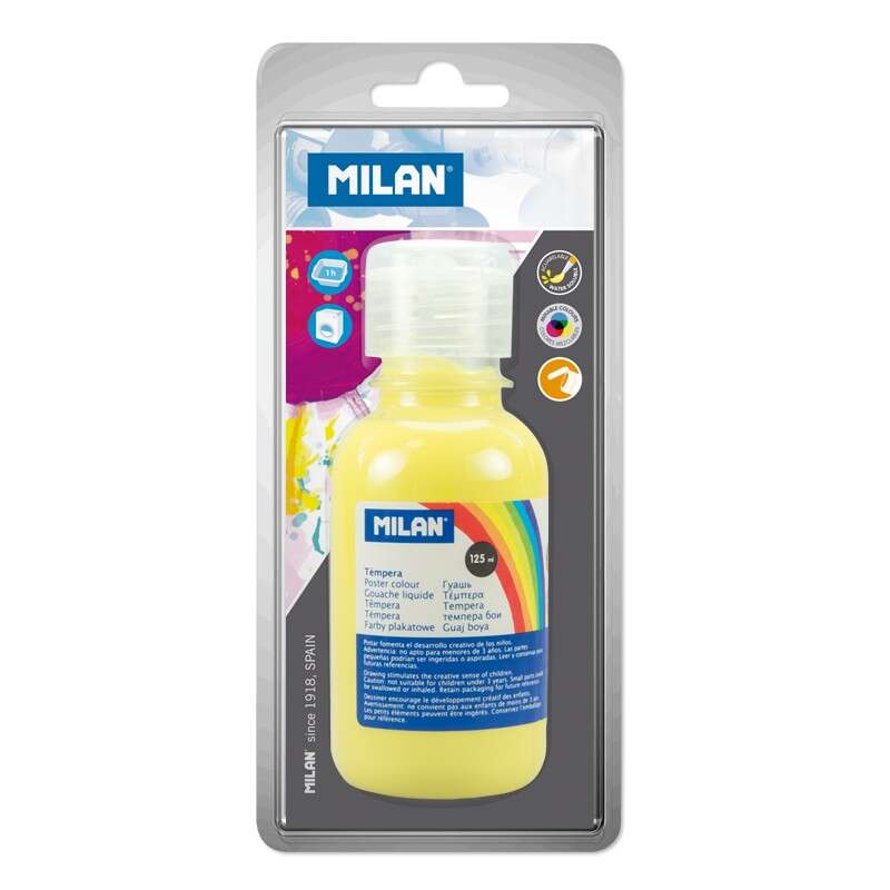 Tinta têmpera Milan, frasco de 125ml - Tampa doseadora - Secagem rápida - Misturável - Amarelo limão