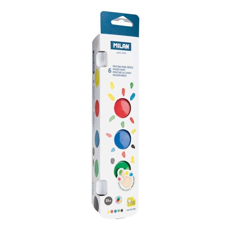 Milan Lot de 6 flacons de peinture à doigts - 25 ml - Application facile - Mélangeable - Couleurs assorties