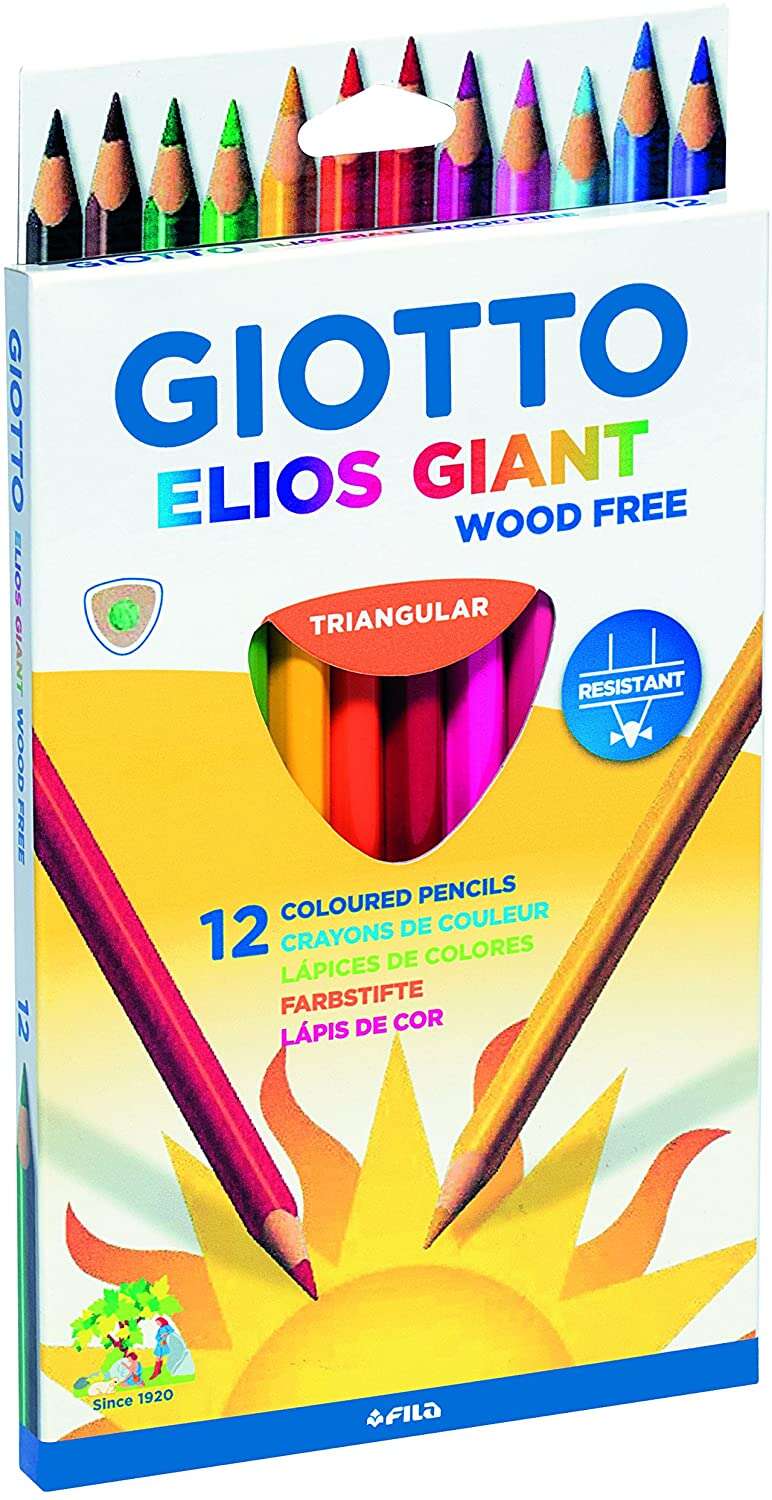 Giotto Elios Giant Wood Free Pack com 12 Lápis de Cor Triangulares - Sem Madeira - Grafite de 5 mm - C