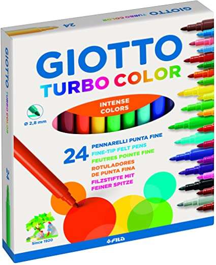 Conjunto de 24 Marcadores Giotto Turbo Color - Ponta Fina 2,8 mm - Tinta à Base de Água - Laváveis - Cores S