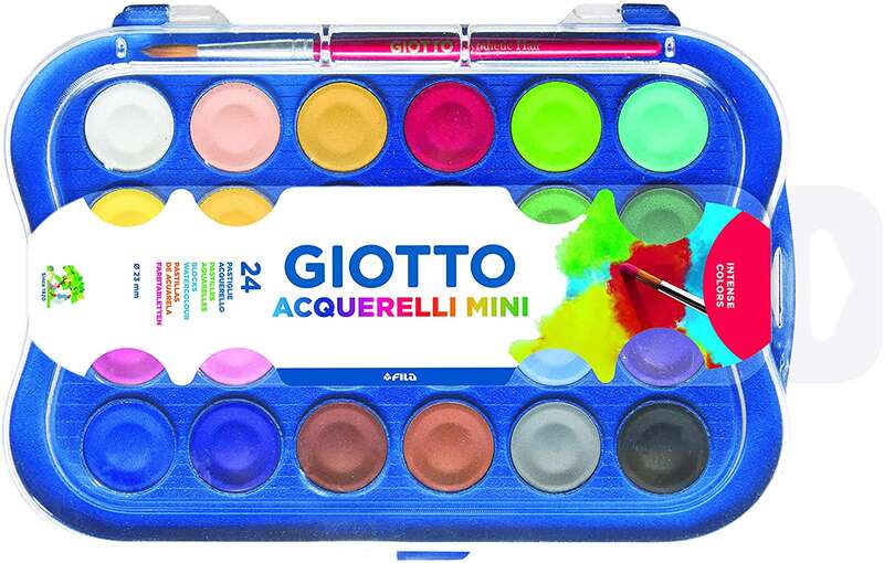 Giotto Lot de 24 mini aquarelles 23 mm - Couleurs lumineuses - Empêche la dispersion de l'eau