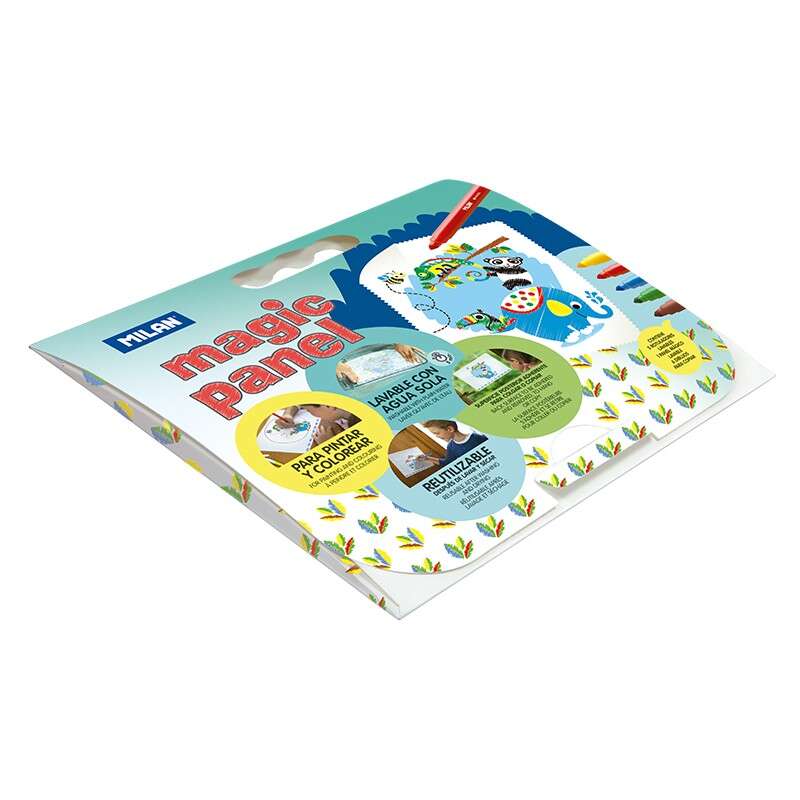 Milan Magic Panel Rotuladores Lavables Punta Conica 5mm + 6 Laminas con Dibujos para Copiar - Tinta al Agua - Colores Surtidos - Prinkweb