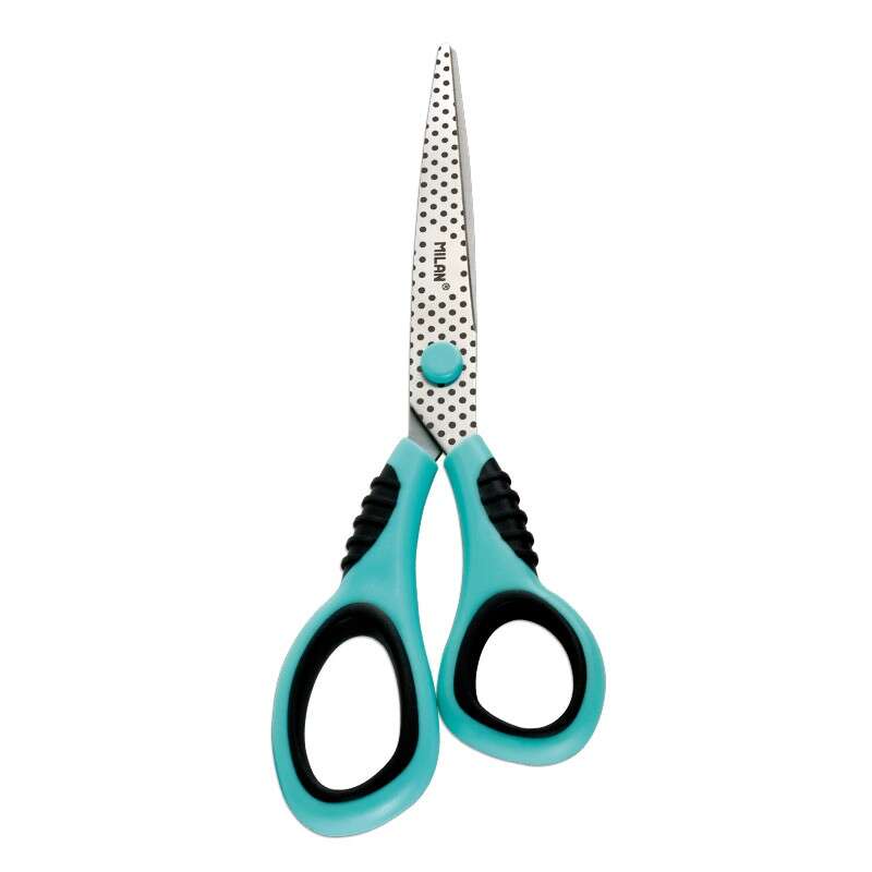 Ciseaux de bureau Milan Dots & Buttons avec lame en acier inoxydable - Manche ergonomique en plastique turquoise - Longueur 20,5 cm - Bleu