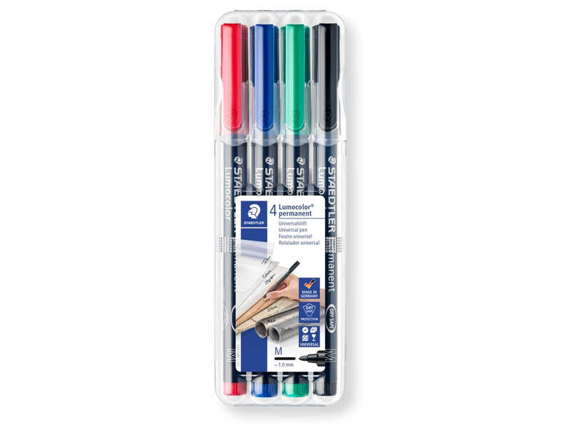 Lot de 4 marqueurs permanents Staedtler Lumocolor 317 - Pointe ronde moyenne - Largeur de trait env. 1 mm
