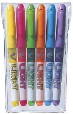 Lot de 6 marqueurs V-Light pour pilote - Pointe biseautée 3,60 mm - Largeur de trait 3,30 mm - Couleurs S