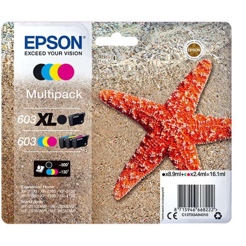 Epson 603XL/603 Pack de 4 Cartuchos de Tinta Originales - C13T03A94010 - Prinkweb