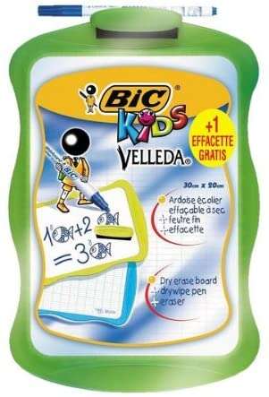 Tableau blanc et papier millimétré Bic Velleda pour enfants + 1 marqueur Velleda bleu + 1 gomme - Dimensions