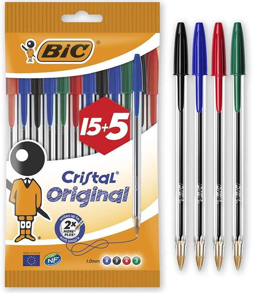 Bic Cristal Original 15+5 Boligrafos de Bola - Punta Redonda de 1.0mm - Trazo 0.4mm - Tin