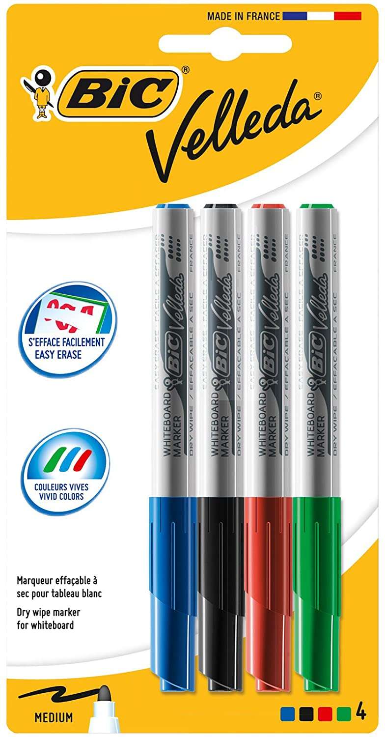 Bic Velleda 1741 Rotuladores para Pizarra - Punta Media - Trazo de 1.4mm - Borrado Optimo