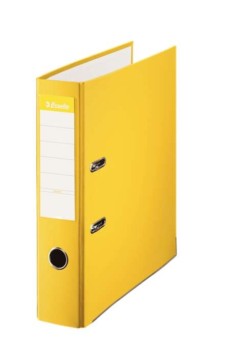 Esselte Archivador de Palanca Formato Folio - Lomo 75mm - Tarjetero en Lomo - Capacidad para 500 Hojas - Color Amarillo - Cantidad: 10