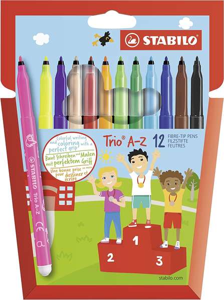 Stabilo Trio AZ, lot de 12 feutres à pointe fine - Largeur de trait : 0,7 mm - Encre lavable - Fo