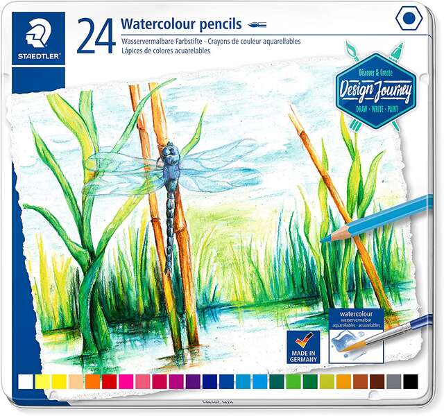 Crayons aquarelle Staedtler 146 10C, boîte de 24 - Résistants à la casse - Couleurs du Sud