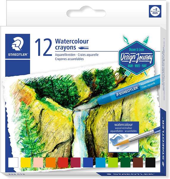 Crayons aquarelle Staedtler 223, paquet de 12 crayons de cire - Faciles à mélanger - Extrêmement doux