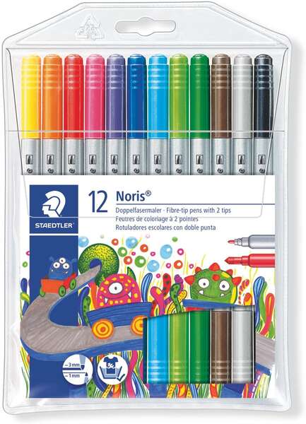 Lot de 12 marqueurs à double pointe Staedtler Noris 320 - Résistants à la pression - Couleurs assorties