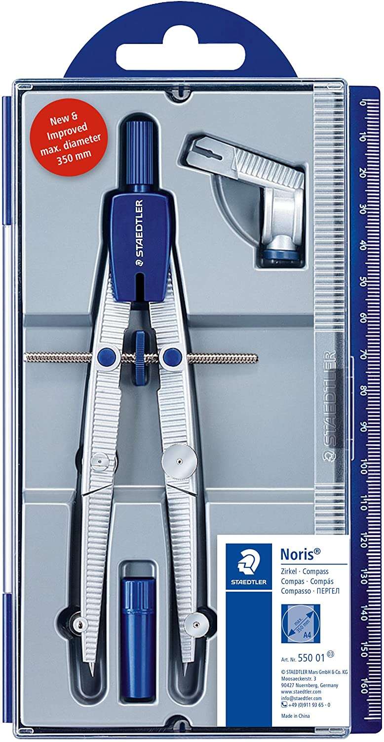Compas de précision Staedtler Noris 550 01 - Aiguille et mine interchangeables - Mécanisme de réglage rapide