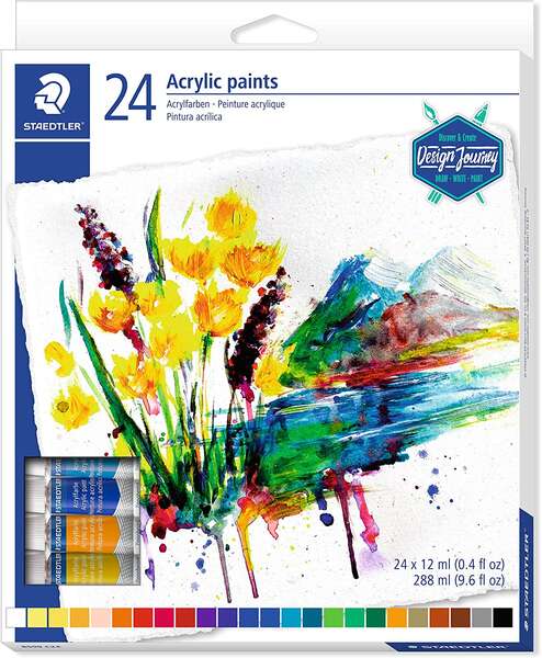 Staedtler 8500 - Embalagem de 24 tubos de tinta acrílica - Fácil de esbater - Para uma grande variedade de superfícies - Cores sortidas