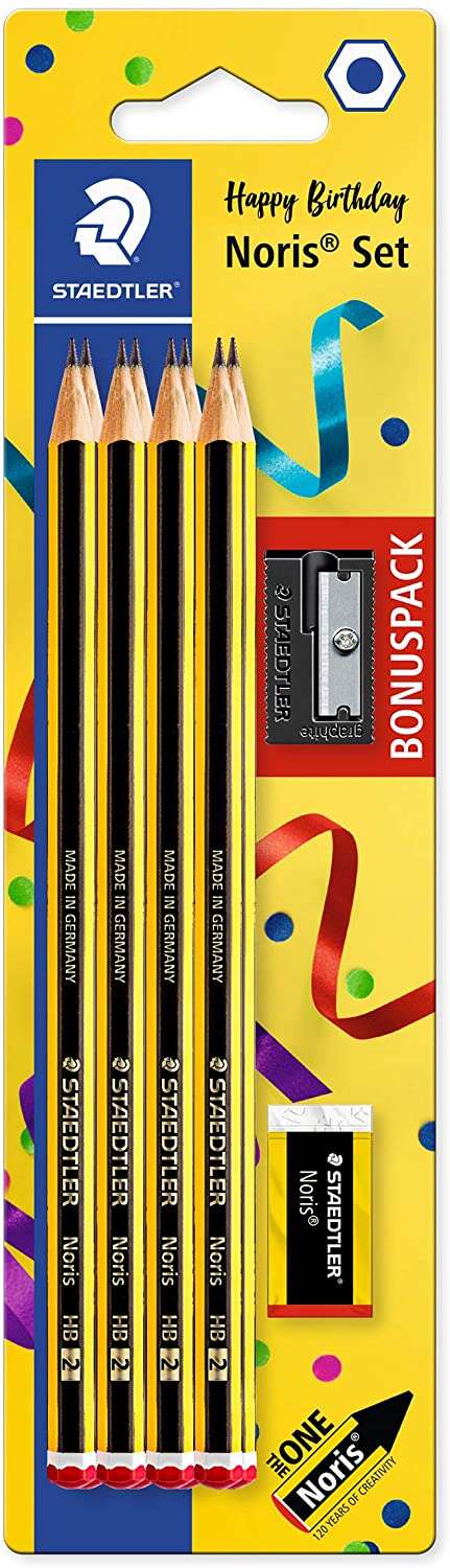 Staedtler Noris Embalagem de 120 Lápis de Grafite Hexagonais (8 unidades) + Borracha + Apontador - Grafite HB