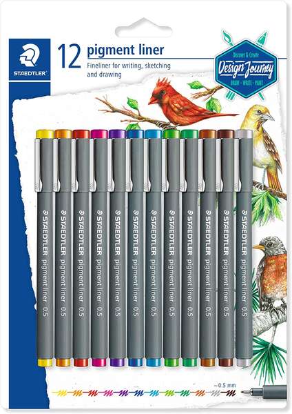 Staedtler Pigment Liner 308 - Embalagem de 12 Canetas Fineliner - Espessura da Linha 0,5mm - Secagem Rápida - Coloridas