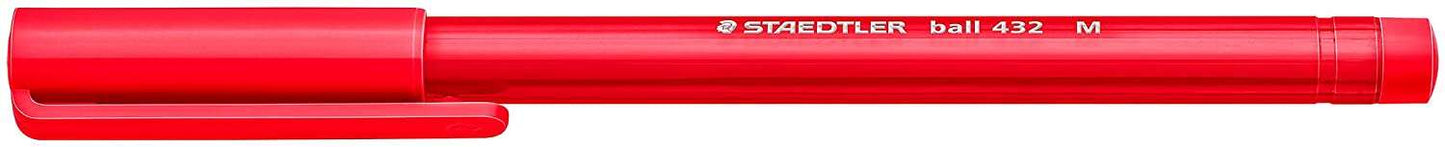 Stylo bille Staedtler Ball 432 - Pointe 0,45 mm - Encre indélébile - Rouge
