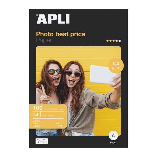 Apli Papel Fotografico Bestprice A4 140gr - Acabado Brillante - 100 Hojas - Prinkweb