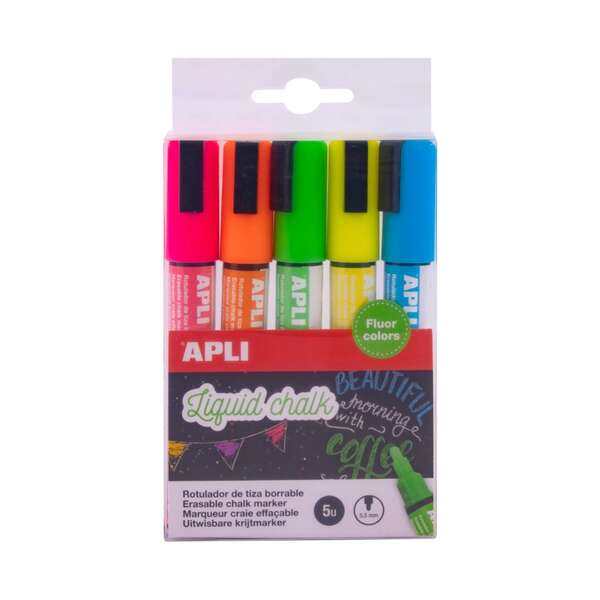 Apli Rotuladores de Tiza Liquida Punta Redonda - Punta 5.5 mm - Secado Rapido - Colores Su