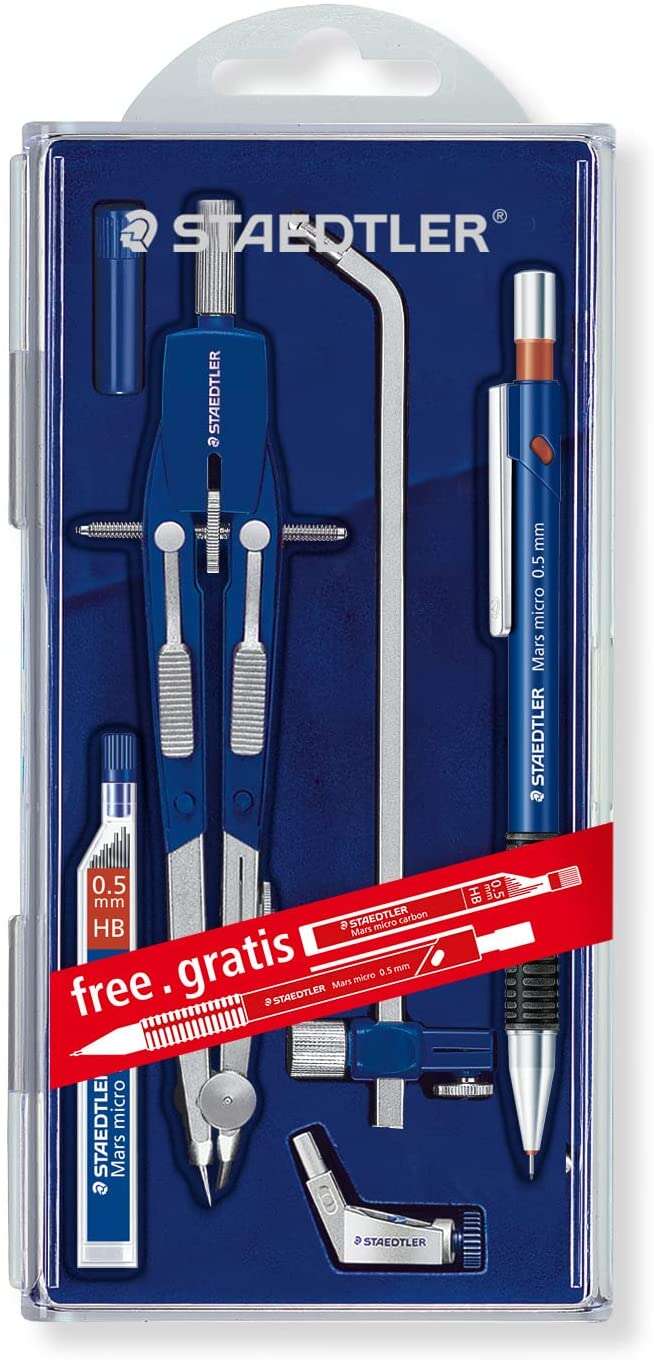 Boussole de précision Staedtler Mars 552 02 - Diamètre maximal 350 mm - Réglage rapide - Branches articulées - Aiguille interchangeable - Mine interchangeable