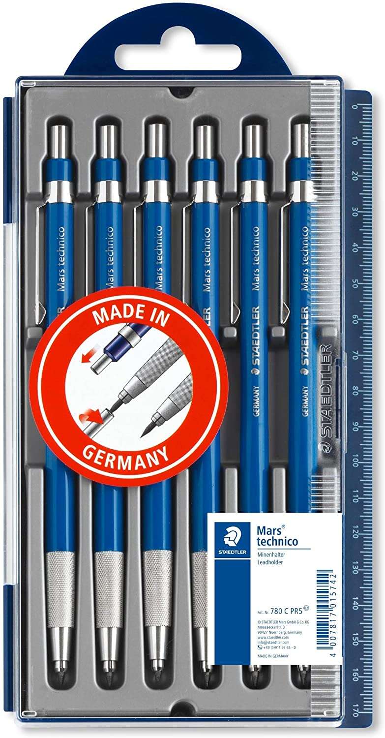 Staedtler Mars Technico 780, lot de 6 porte-mines techniques - Mine de 2 mm - Zone de préhension - Fabriqué en Europe