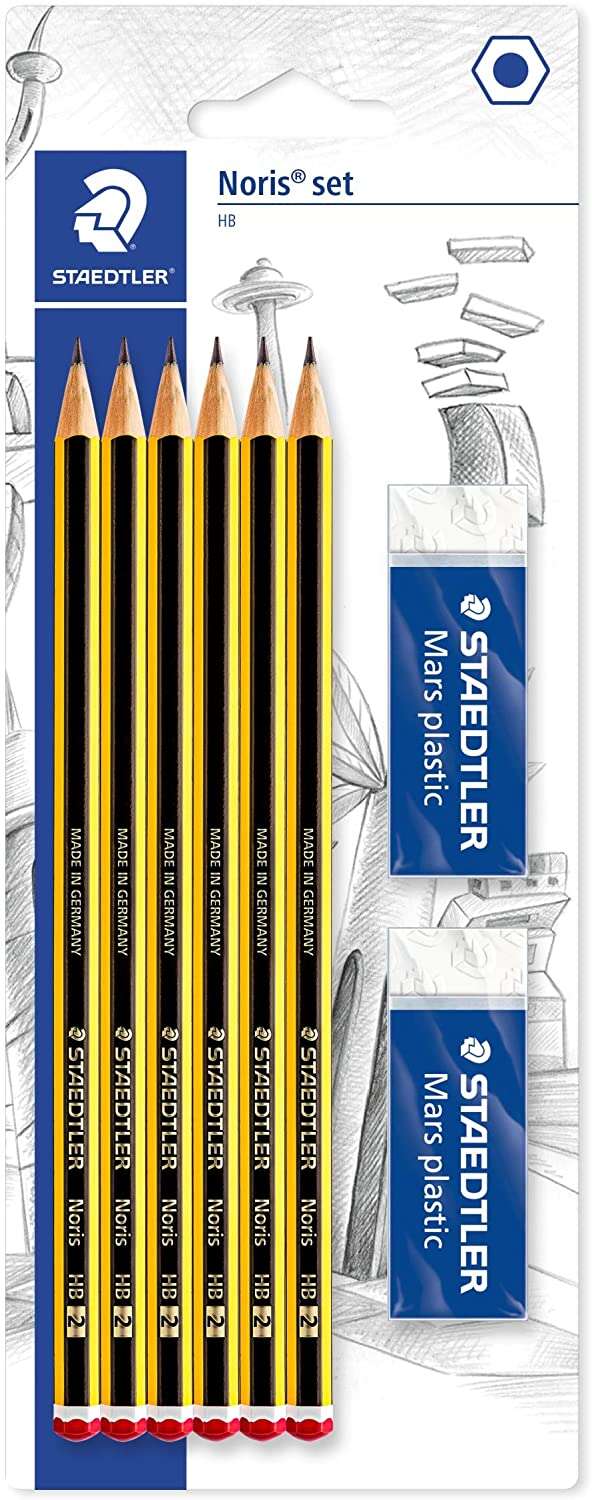 Staedtler Noris Lot de 120 crayons graphite hexagonaux 2HB + 2 gommes en plastique Mars -