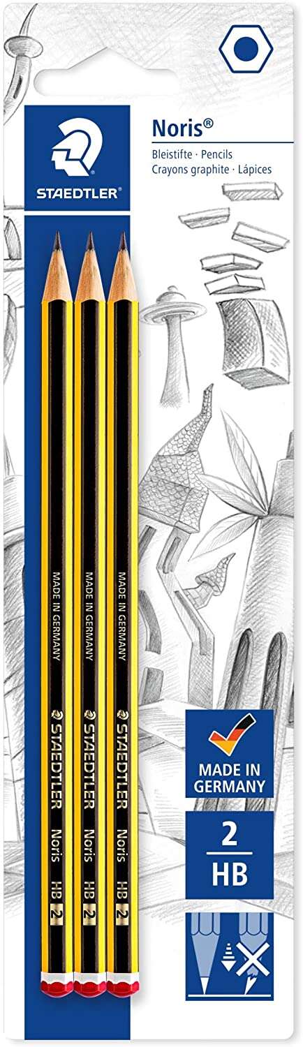 Staedtler Noris, lot de 3 crayons graphite hexagonaux HB - Résistants à la casse - Bois