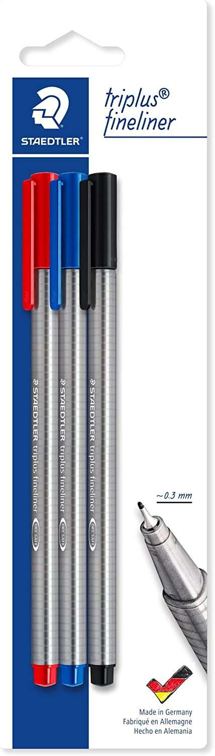 Lot de 3 stylos-feutres Staedtler Triplus Fineliner 334 à pointe fine - Largeur de trait : env. 0,3 mm - Motif