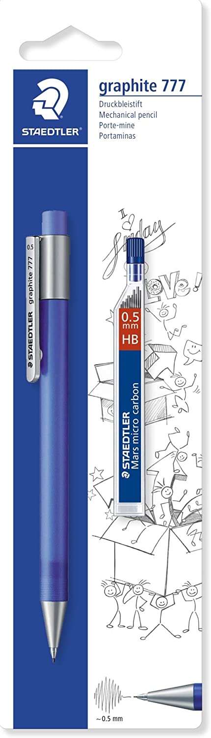 Porte-mine Staedtler Graphite 777 1, mine 0,5 mm + 1 tube de mines HB - Corps caoutchouté - Guide-mine