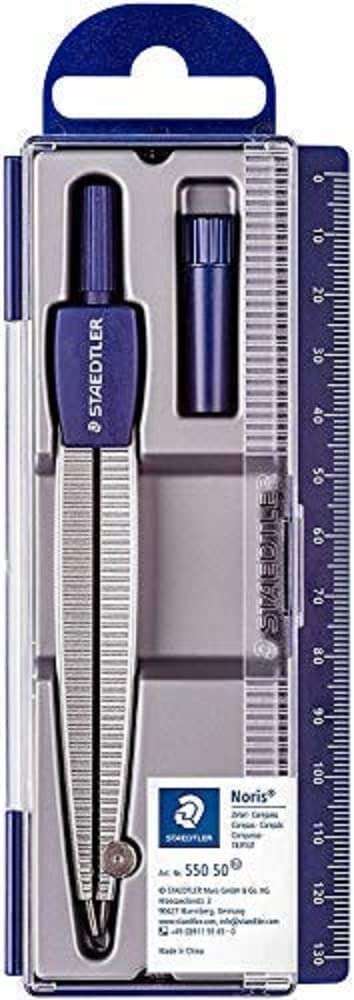 Compas scolaire de précision Staedtler Noris 550 - Angle obtus et aiguille émoussée anti-blessure - Diamètre maximal 300 mm
