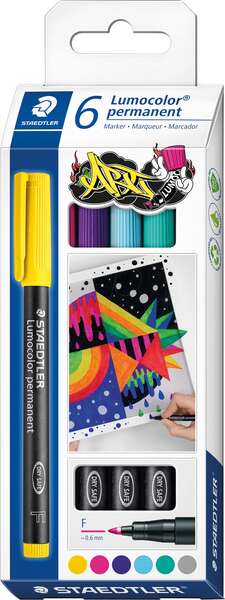 Lot de 6 marqueurs permanents Staedtler Lumocolor 318 C6 - Largeur de trait env. 0,6 mm - Séchage rapide