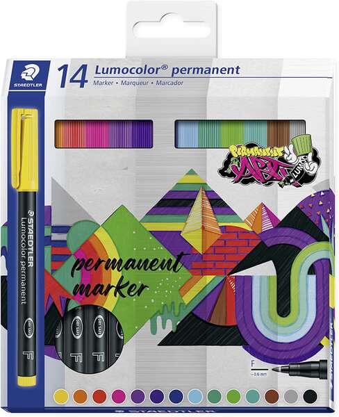 Staedtler Lumocolor 318 - Embalagem de 14 Marcadores Permanentes - Ponta Fina 0,6 mm - Secagem Rápida - Muito