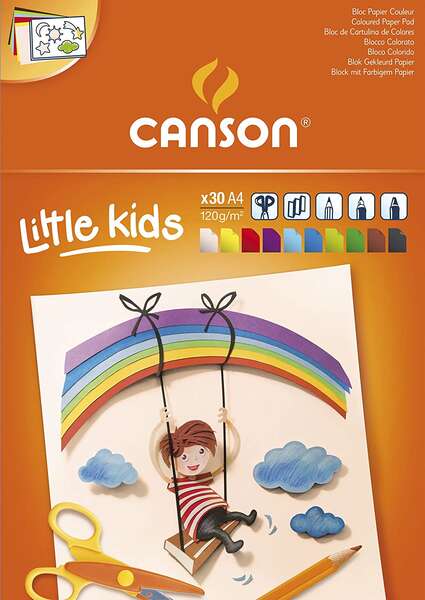 Bloco de Papel Canson Kids com 30 Folhas A4 - 21x29,7 - 120g - Cores Sortidas