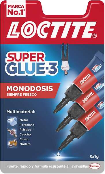 Lot de 3 mini-colles Loctite Super Glue Original - 1 g - Triple force - Adhésif transparent - Collage et résistance instantanés - 2229418/2229419/2640065