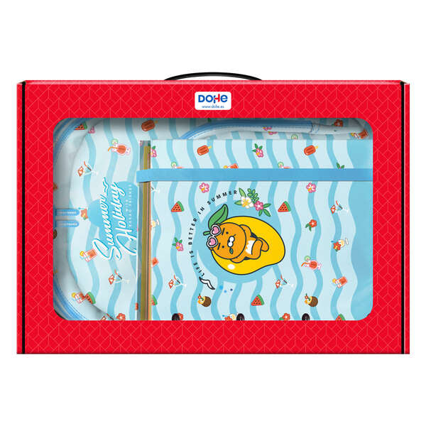 Pack vacances d'été Dohe Kakao Friends : Grand sac à dos + Trousse triple + Classeur A4 à 4 anneaux avec recharge de 100 feuilles
