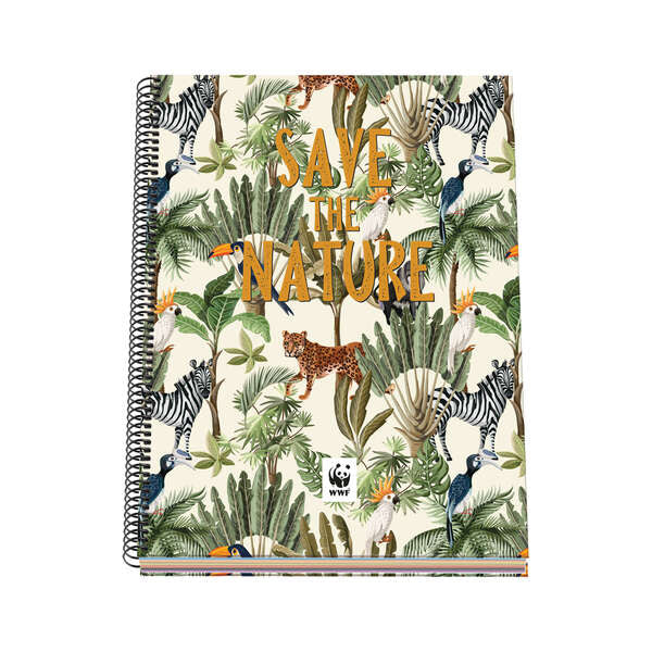 Dohe WWF Save the Nature Cuaderno Espiral Tapa Dura - Tamaño A4 de 100 Hojas 90gr - Hojas Microperforadas con 4 Taladros - Cuadricula 5mm - Prinkweb