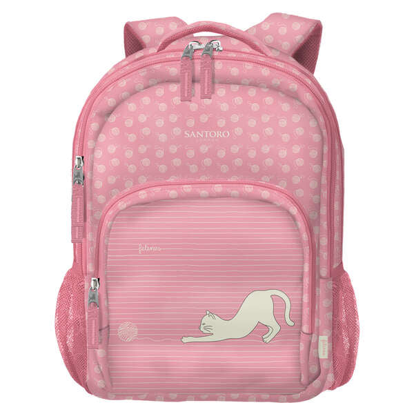 Sac à dos scolaire Dohe Santoro Felines grand format - 3 compartiments - Poches latérales - Bretelles rembourrées et réglables - Poignée supérieure