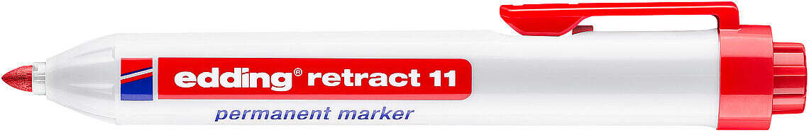 Marqueur permanent rétractable Edding Retract 11 - Pointe ronde - Largeur de trait : 1,5 à 3 mm - Rechargeable - Séchage rapide - Rouge - Quantité : 10