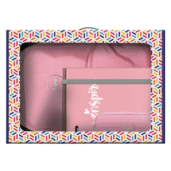Ensemble Dohe Pastel Series comprenant un sac à dos moyen, une trousse double et un classeur à anneaux A4 avec recharge de 100 feuilles - Rose pastel