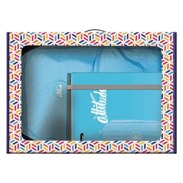 Dohe Pastel Series Pack Sac à dos moyen + Trousse double + Classeur A4 à 4 anneaux avec recharge de 100 feuilles - Bleu pastel
