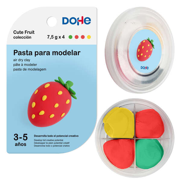 Massa de Modelar Dohe Cute Fruit Collection Morango - Leve e Flexível - Adequada para Crianças dos 3 aos 5 Anos