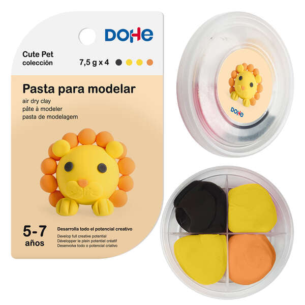 Massa de Modelar Leão da Coleção Cute Pet da Dohe - Leve e Flexível - Adequada para Crianças dos 5 aos 7 Anos