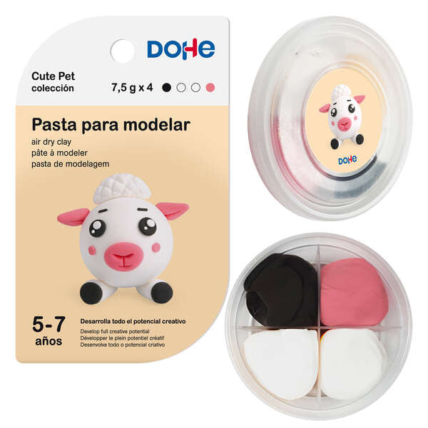Massa de Modelar Dohe Cute Pet Collection Ovelha - Leve e Flexível - Adequada para Crianças dos 5 aos 7 Anos