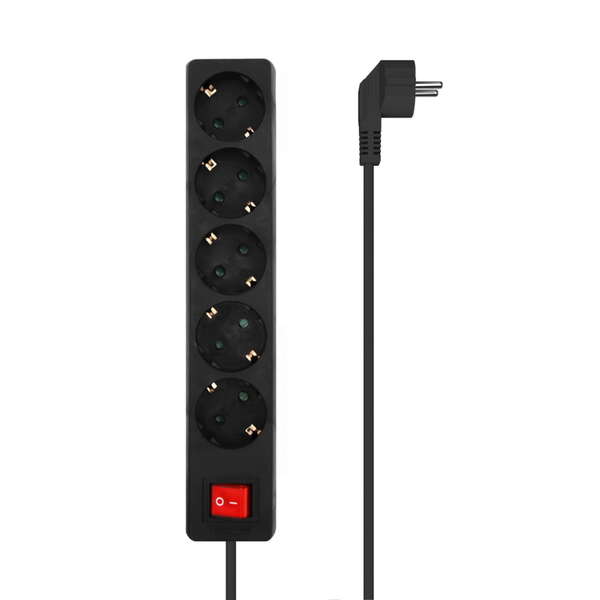 Multiprise Aisens 5 prises Schuko avec câble de 1,4 m - Interrupteur marche/arrêt - Protection enfant - Noir