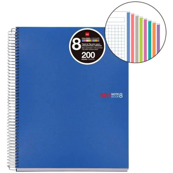 Miquel Rius Notebook8 Cuaderno de Espiral Formato A5 - 200 Hojas de 70 gr Microperforadas con 4 Taladros - Cubiertas de Polipropileno - Cuadricula 5x5 - Color Azul - Prinkweb
