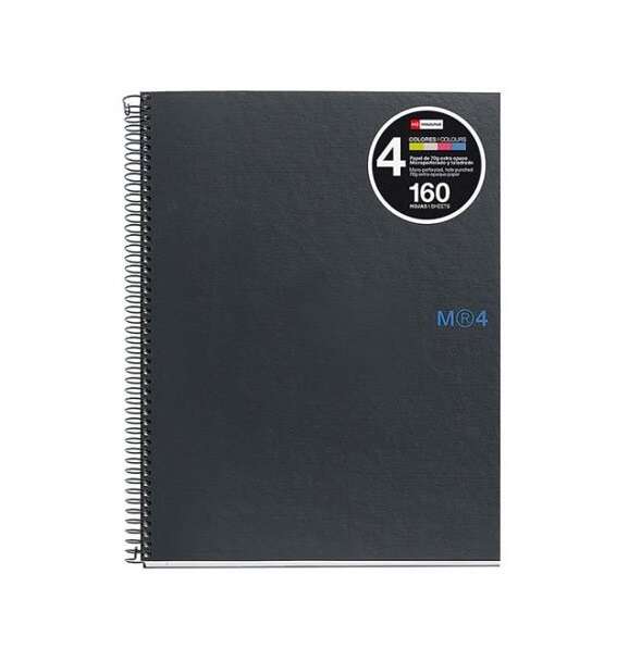 Miquel Rius Notebook4 Cuaderno de Espiral Formato A5 - 160 Hojas de 90gr Microperforadas con 2 Taladros - Cubiertas de Carton Extraduro - Cuadricula 5x5 - Color Gris Oscuro - Cantidad: 5 - Prinkweb